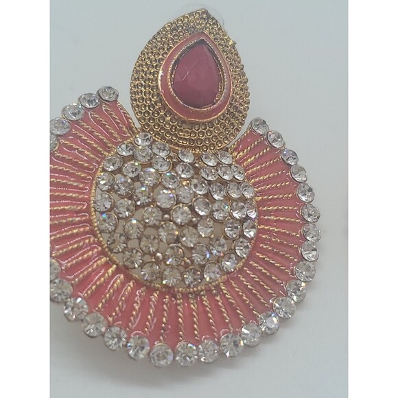 Large statement Earrings Round Enamal Rhinestones Dangle Belly Dance Pierced - Picture 4 of 8